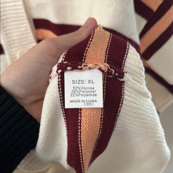 Striped Cardigan Chunky Buttons Soft Casual White Maroon Orange Size XL - Picture 4 of 4
